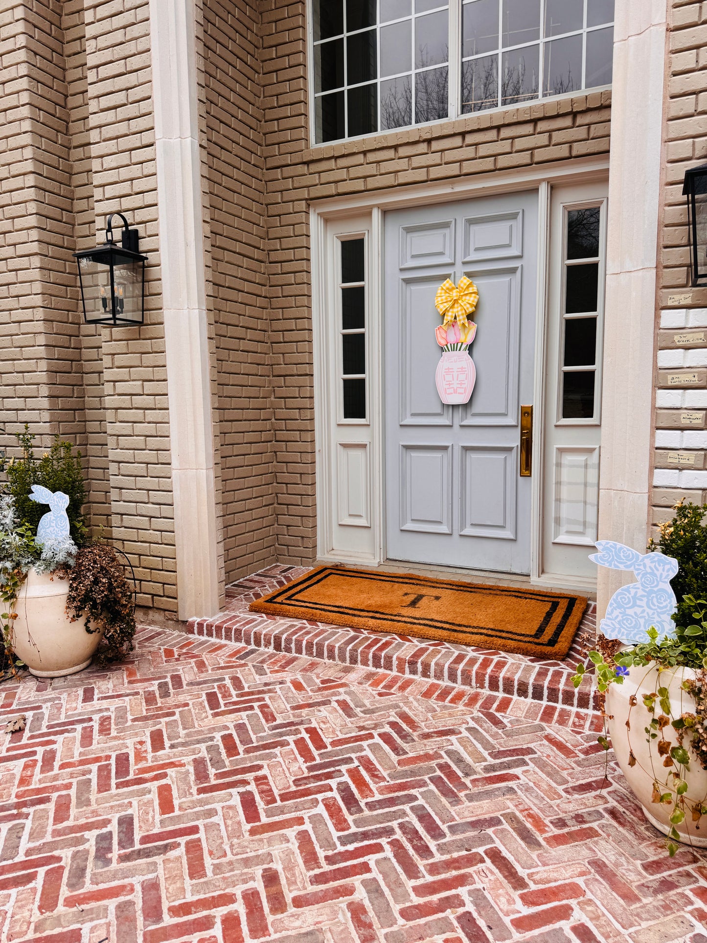Pair of Blue Floral Bunnies Pot Stakes